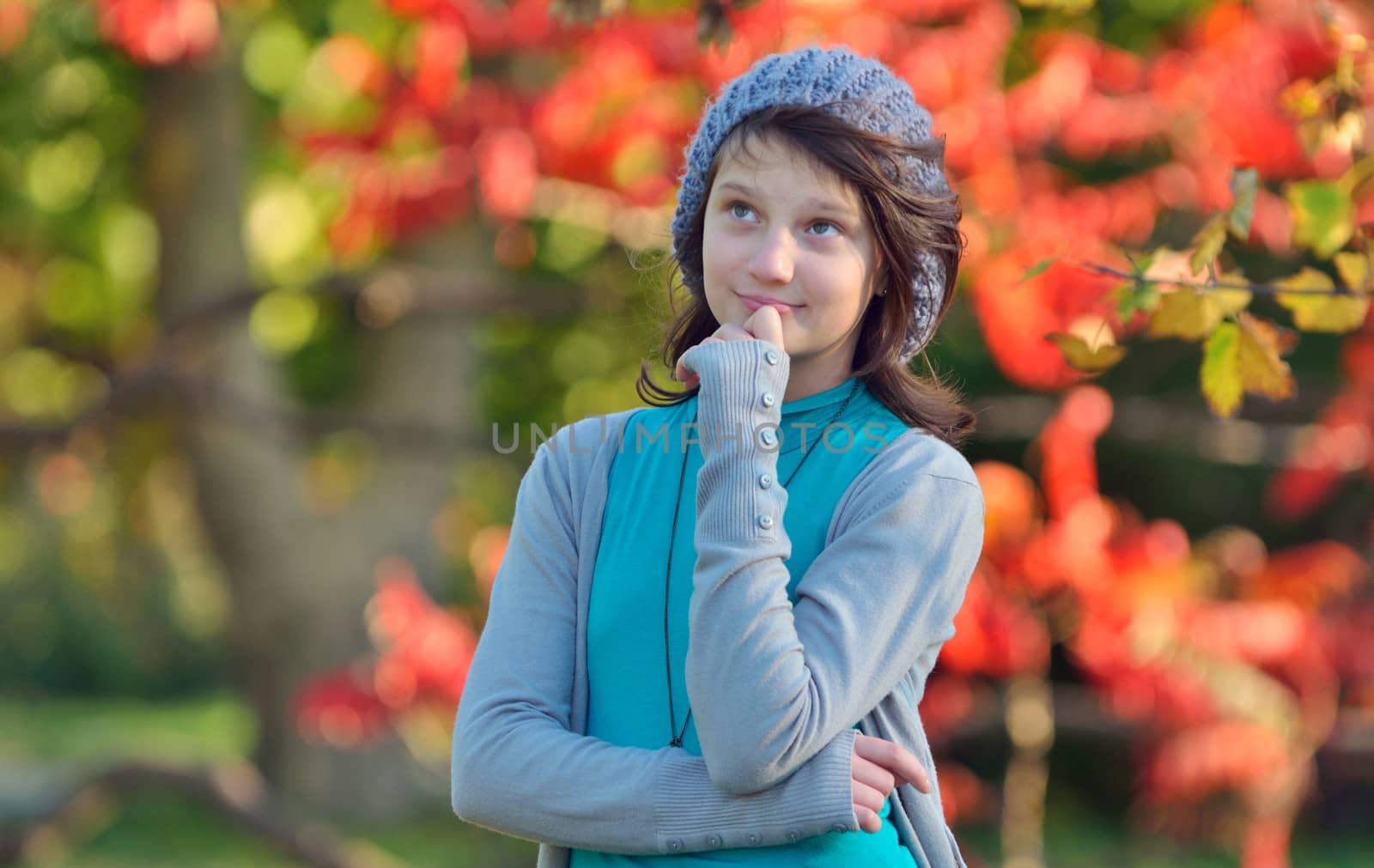 girl thinking in nature on background of autumn by mady70