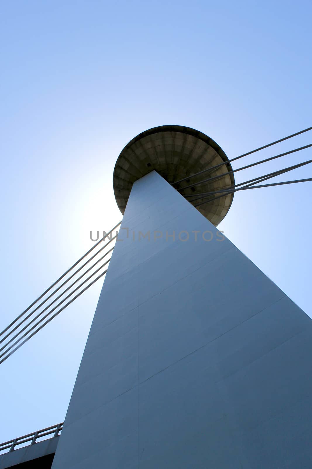 Novy Most Bridge, famous "Ufo" tower perspective detail, Bratislava. Slovakia