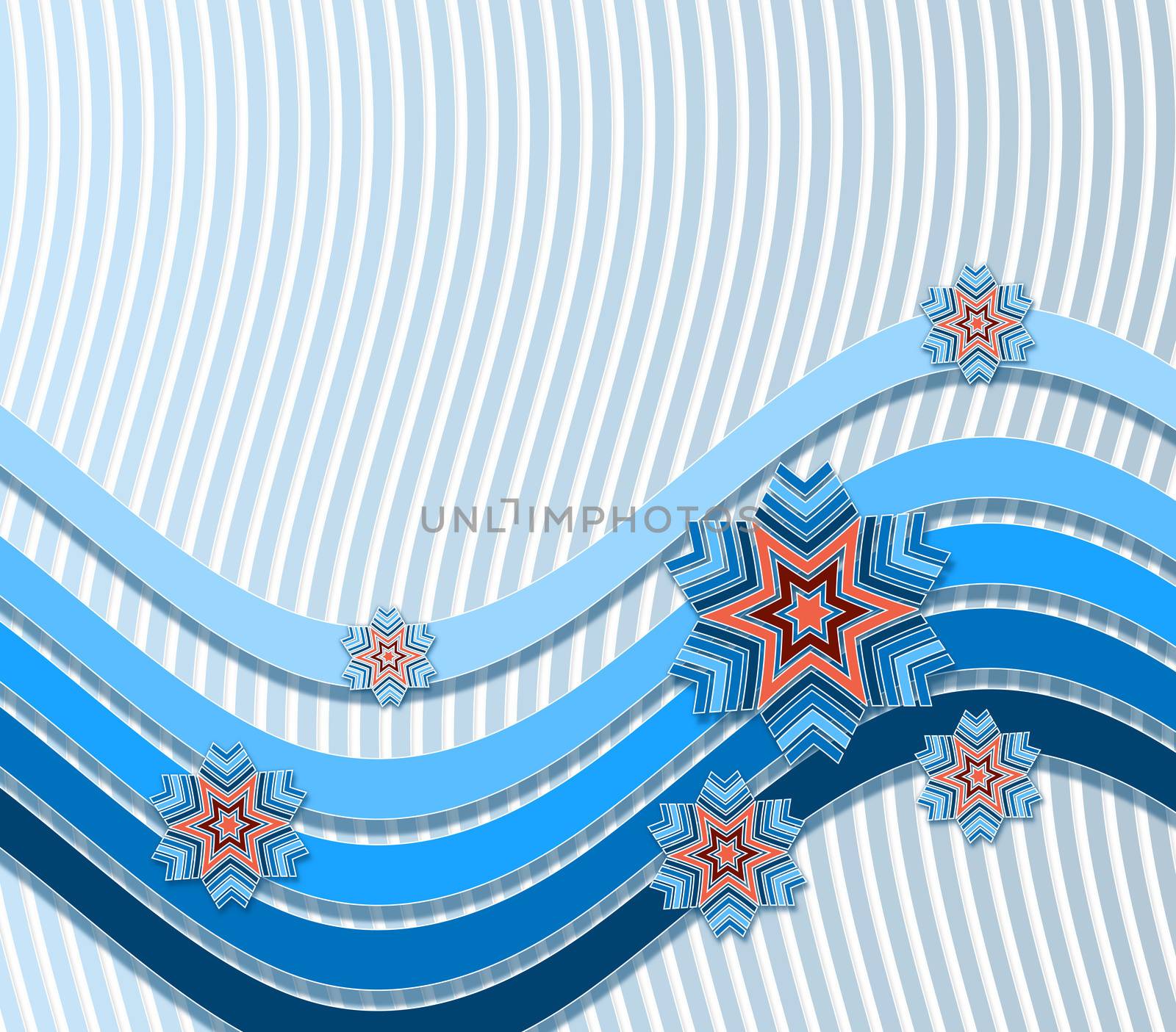 modern winter background with blue ribbons with snowflakes