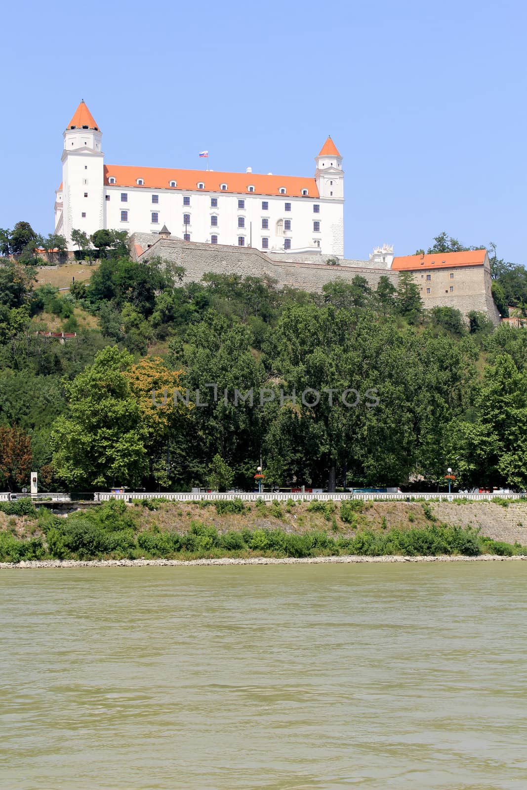 Bratislava castle. Situated on a plateau 85 metres (279 ft) above the Danube. First stone was setlled in the 10th century. Slovakia