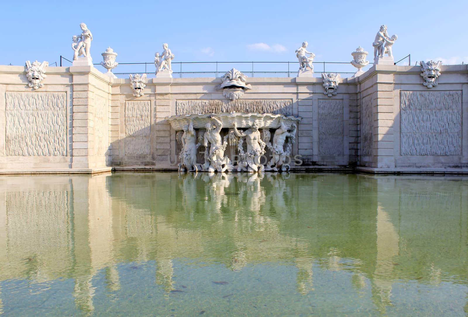 Belvedere Palace fountain and garden, Vienna, Austria.