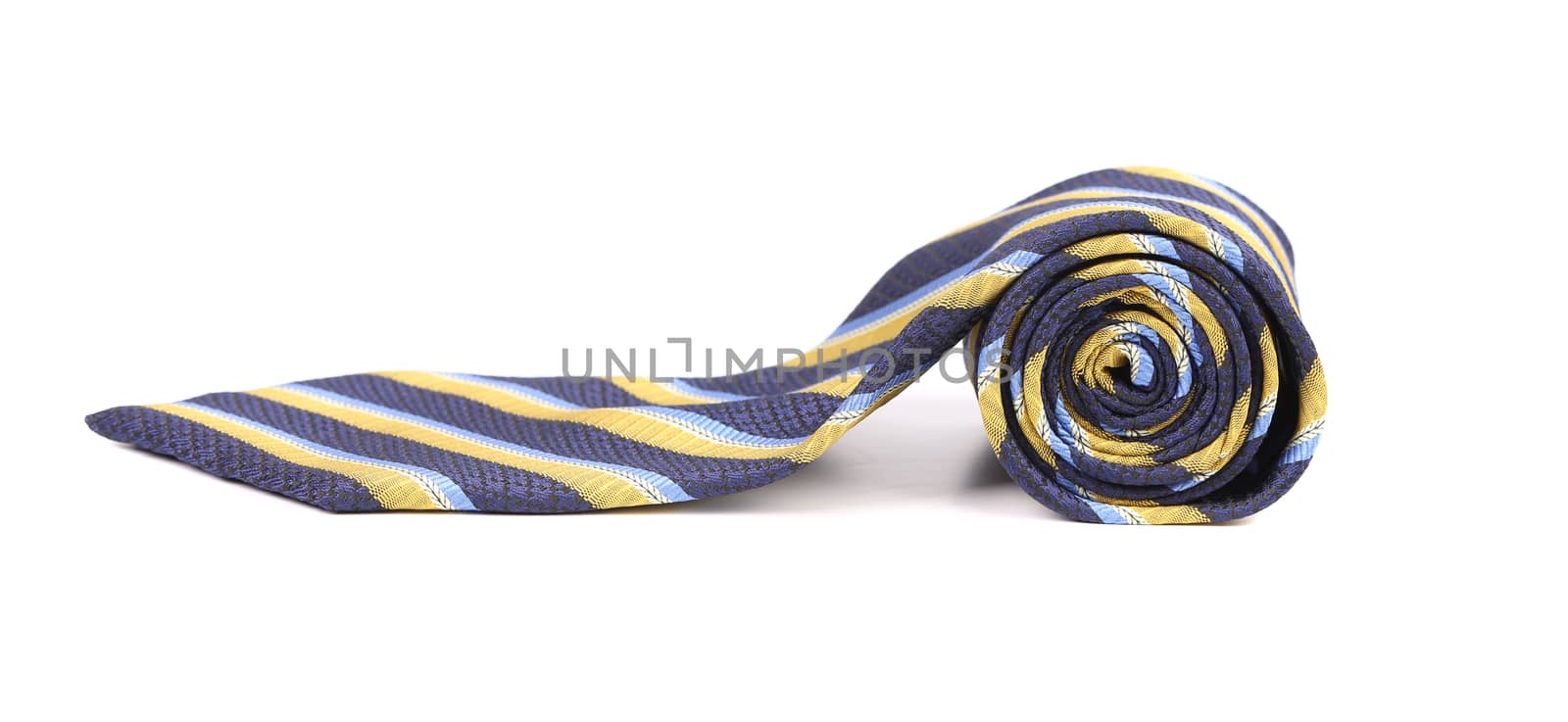 Rolled up stripy necktie.  Isolated on a white background