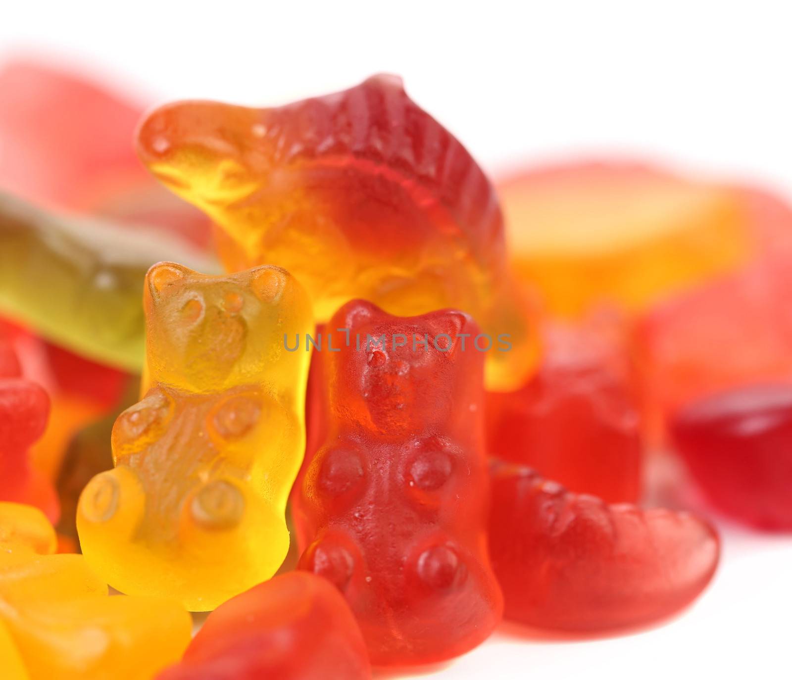 Heap of fruit-paste sweets. Animals candies. Close up