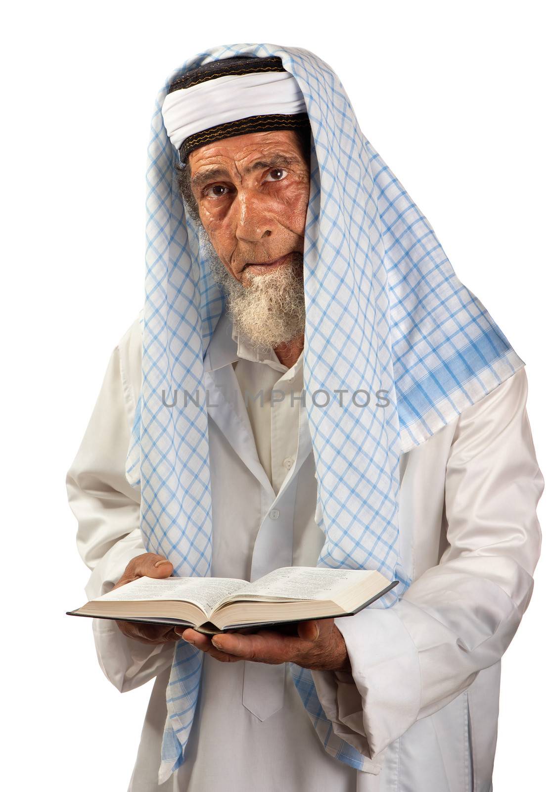 A senior cleric is portrayed with a book in his hands.