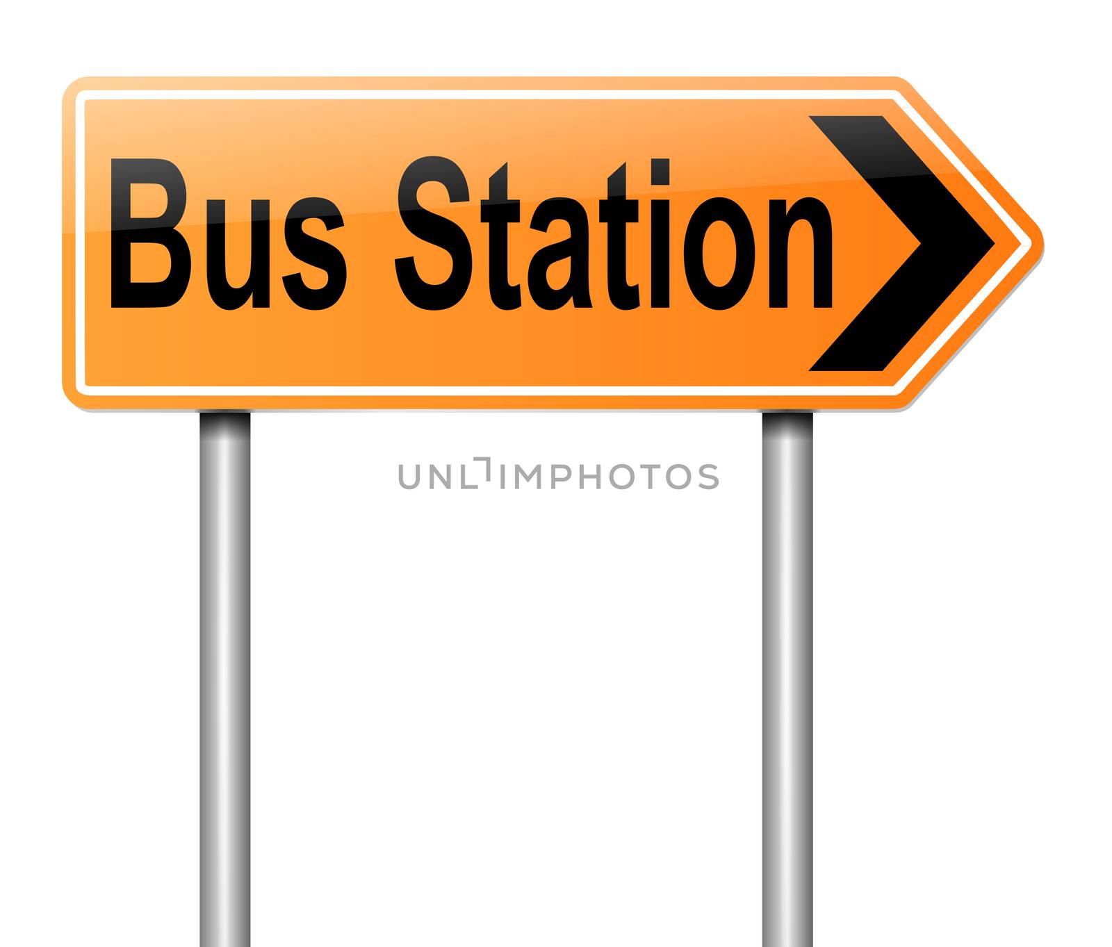 Illustration depicting a sign with directions to the bus station.