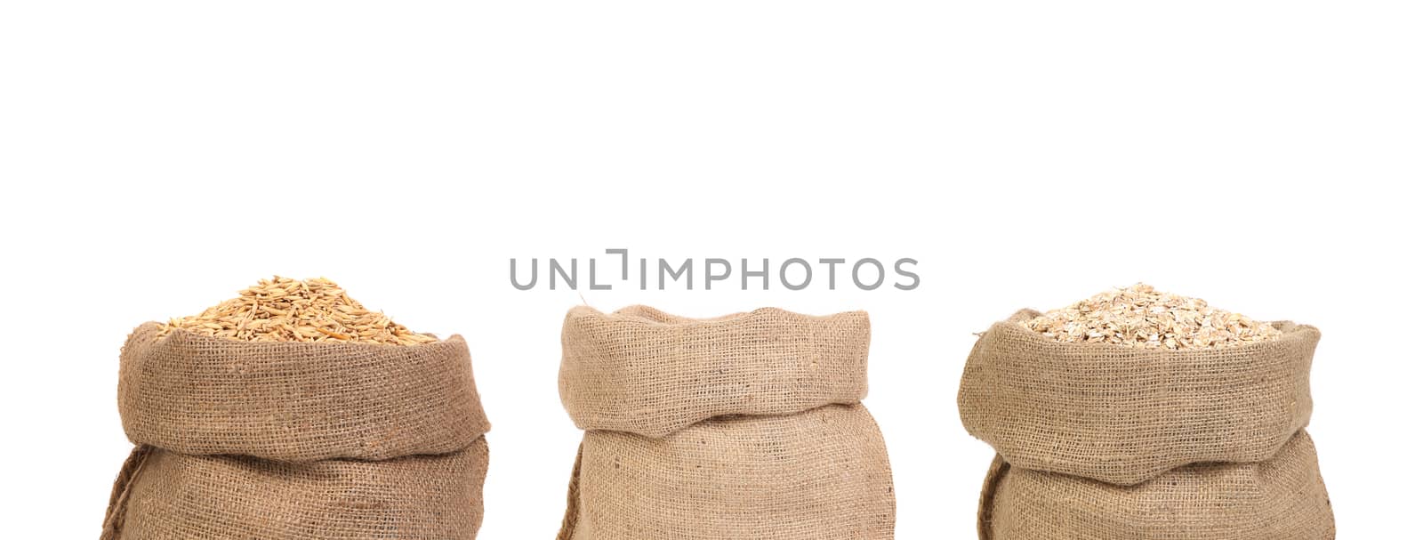 Three bags of cereals. Isolated on a white background
