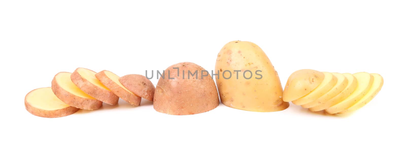 Different potatoes and split tuber. by indigolotos