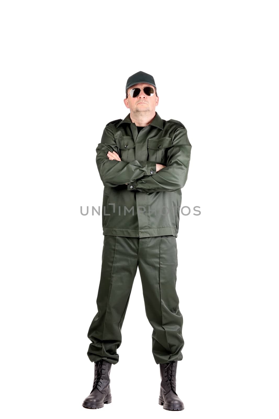 Full body portrait of worker. Isolated on a white background.