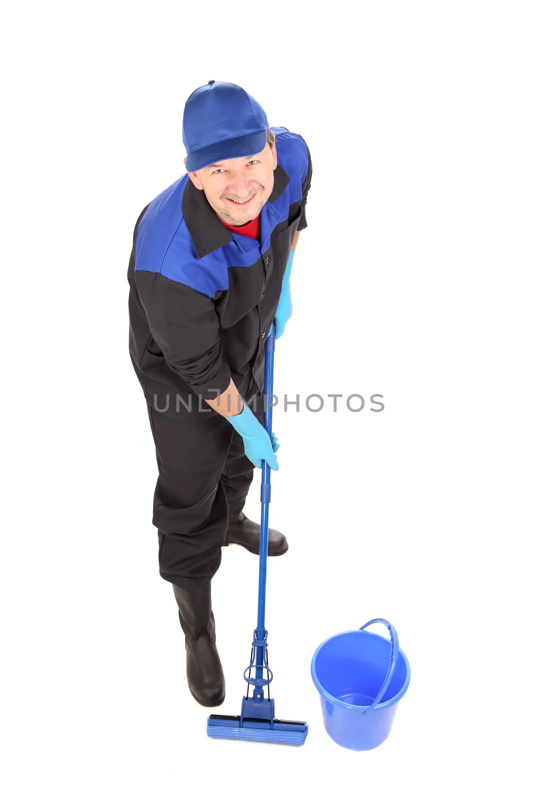 Man holding broom and bucket. by indigolotos