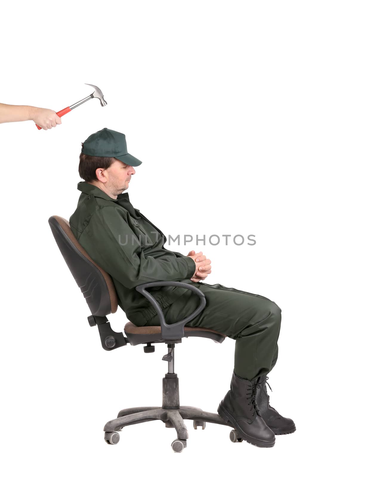 Man sitting in chair. Isolated on a white background.
