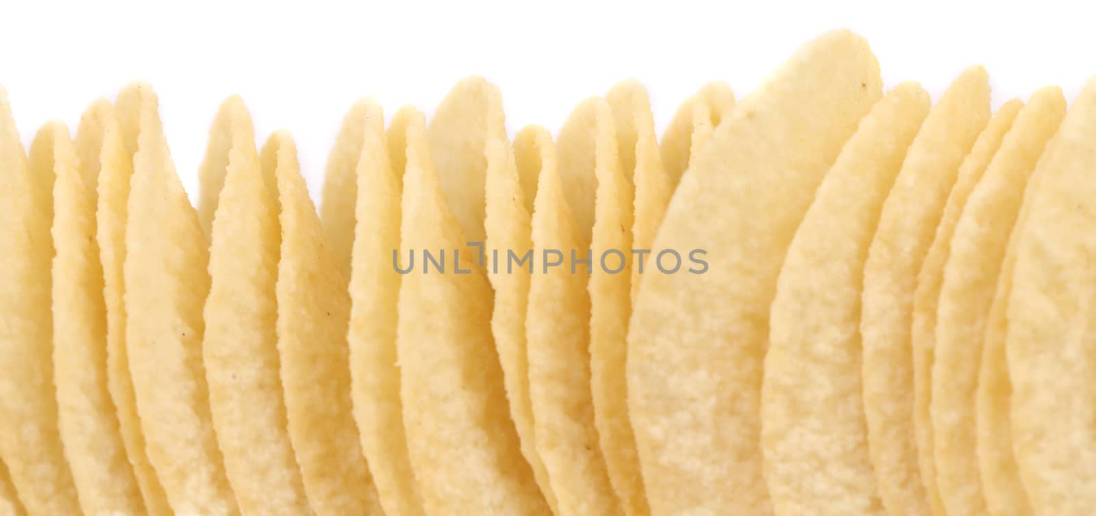 Stack of potato chips. Isolated on a white backgropund.