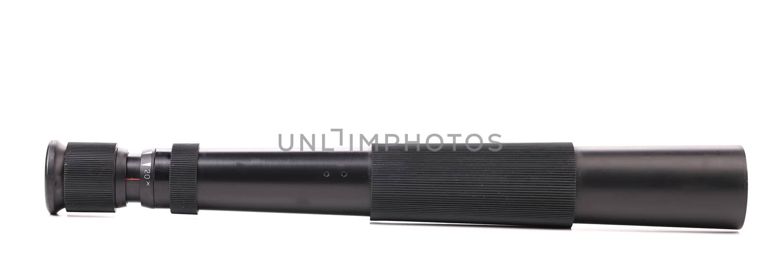 Black spyglass lying.Isolated on a white background