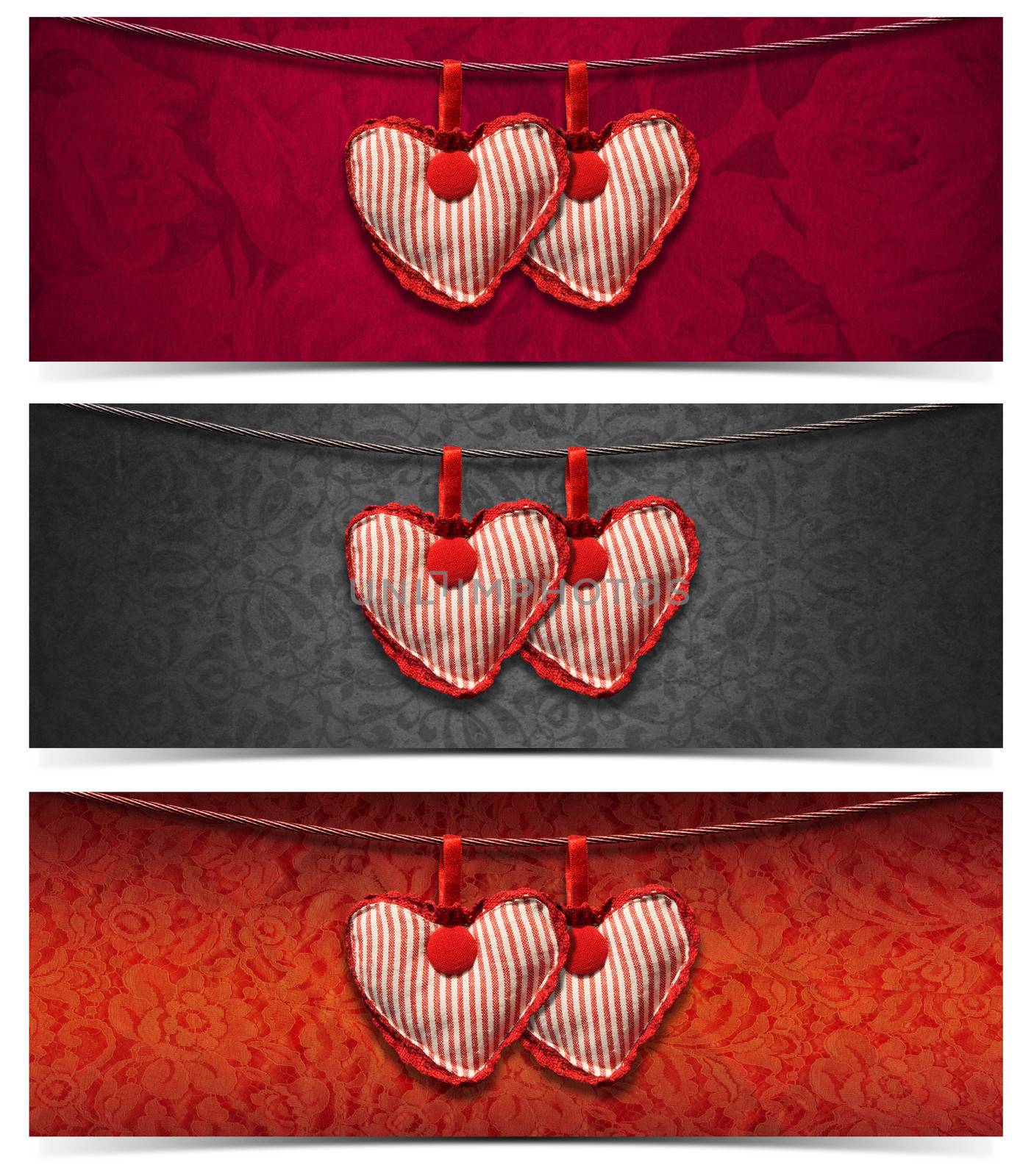 Banners with Cloth Hearts - 3 Items by catalby