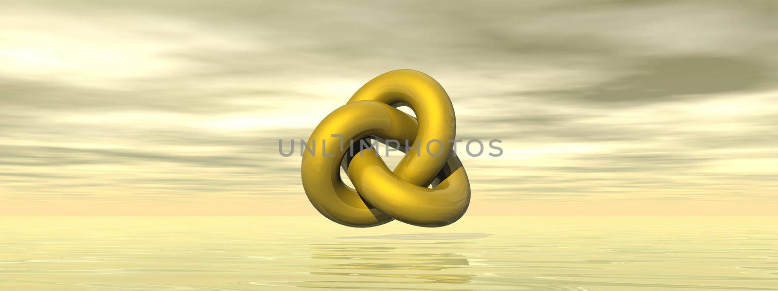 Golden shape with loop in grey and yellow background