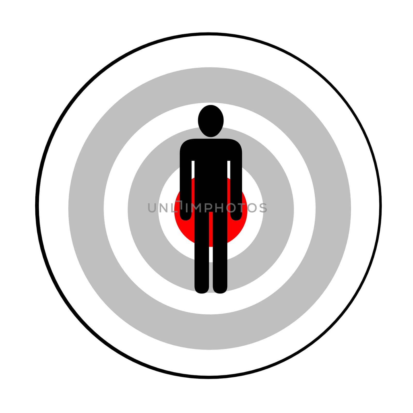 Black silhouette of male on target in white background