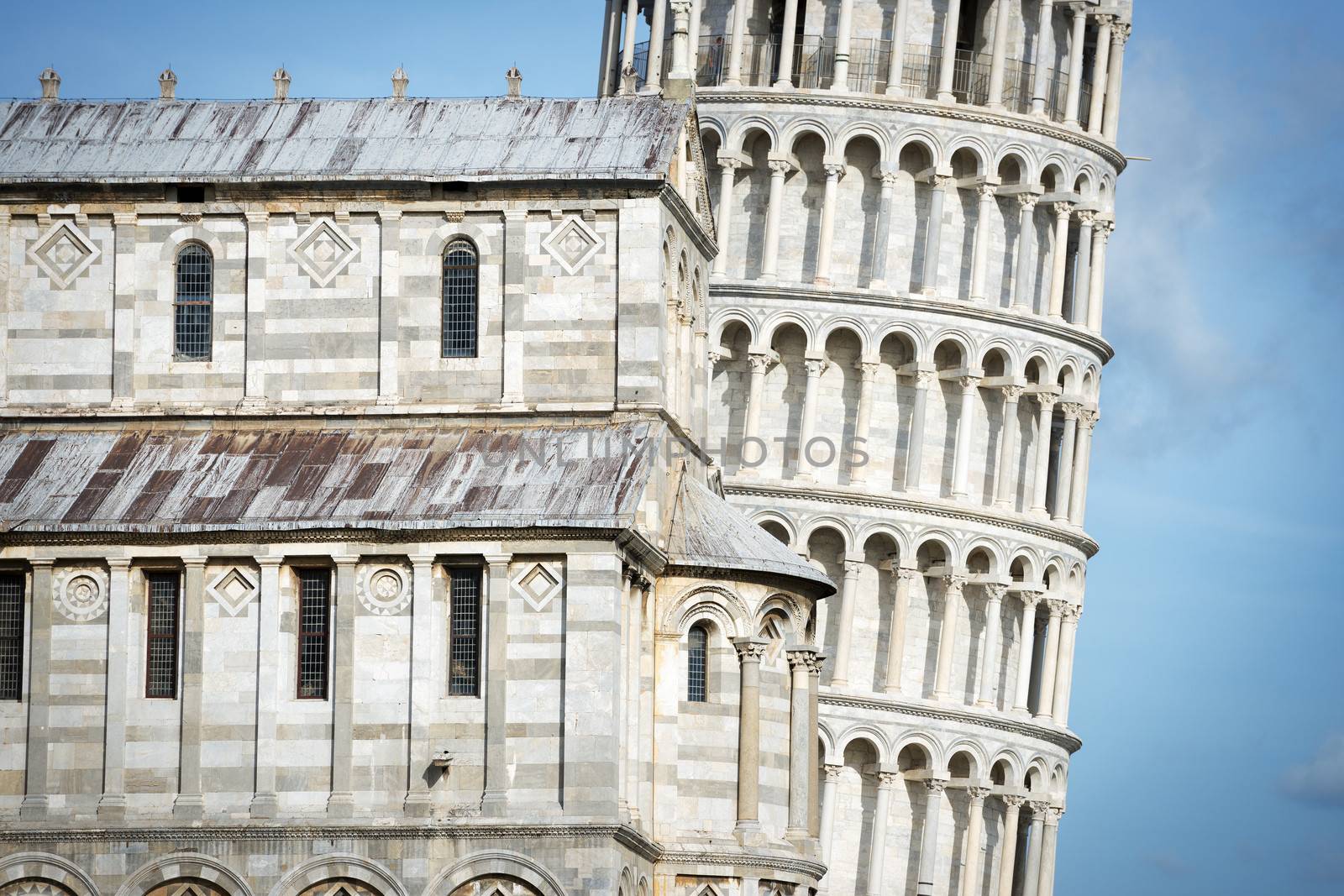 Closeup picture of the Leaning Tower in Pisa, Italy