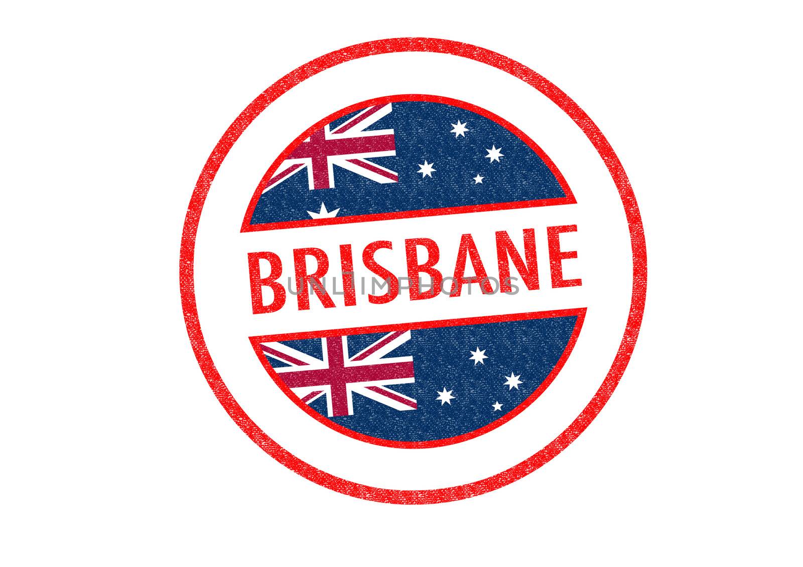 Passport-style BRISBANE rubber stamp over a white background.