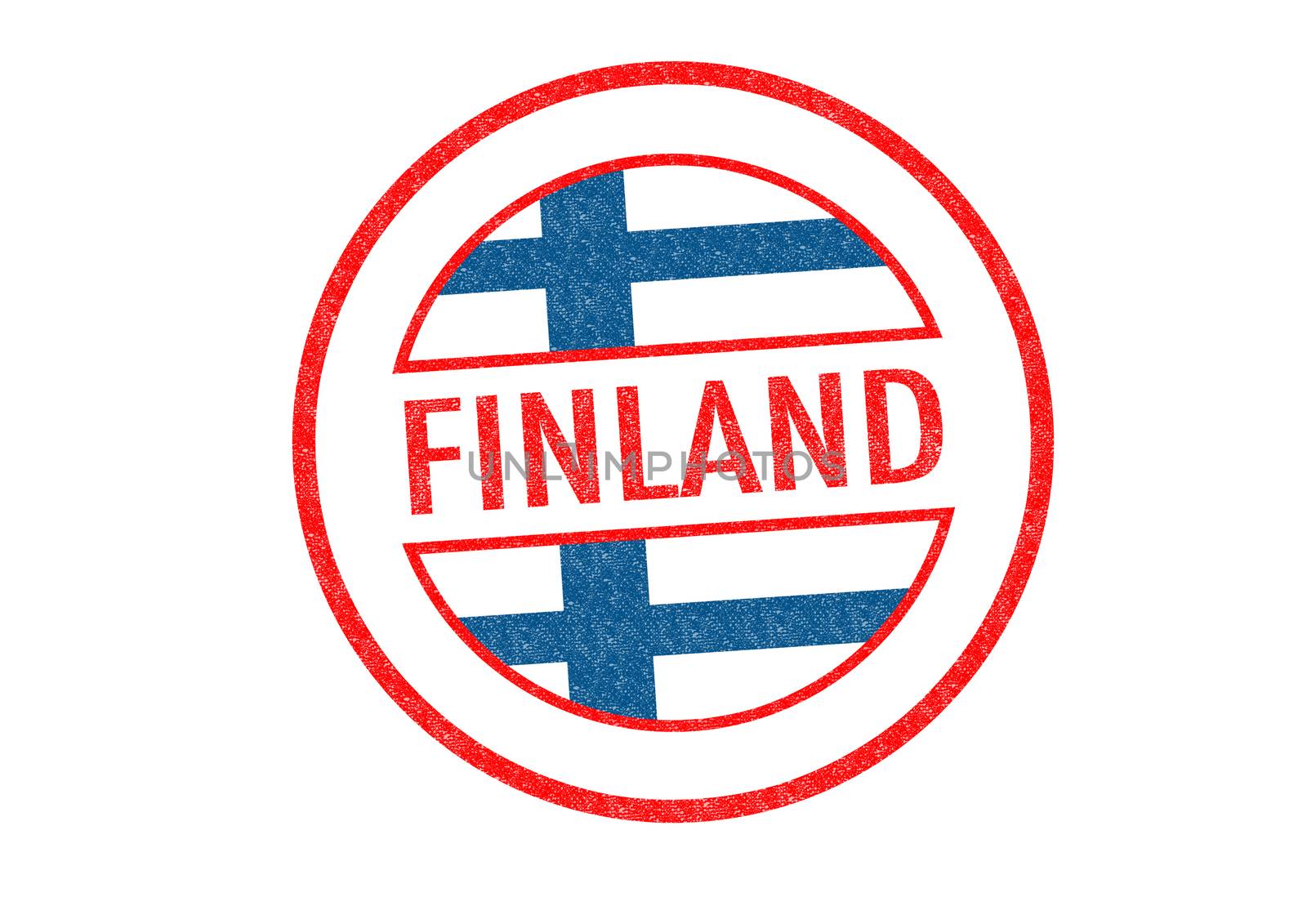 Passport-style FINLAND rubber stamp over a white background.