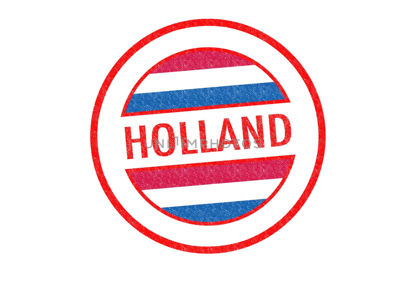 Passport-style HOLLAND rubber stamp over a white background.