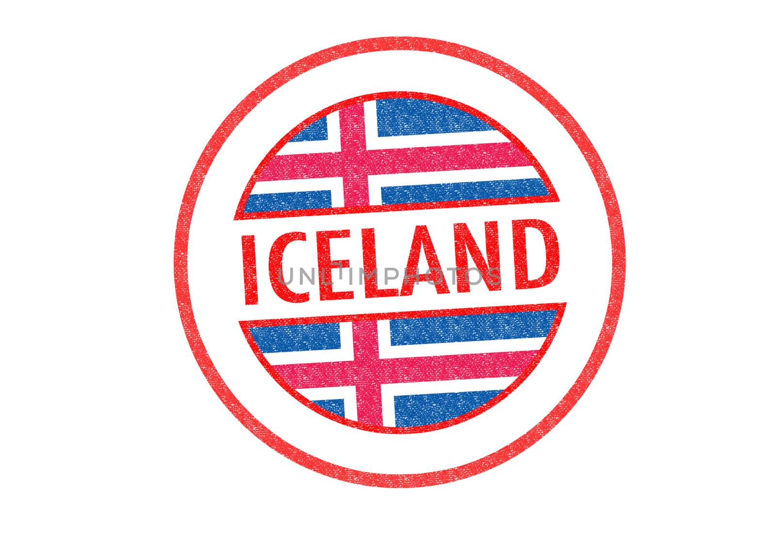 Passport-style ICELAND rubber stamp over a white background.