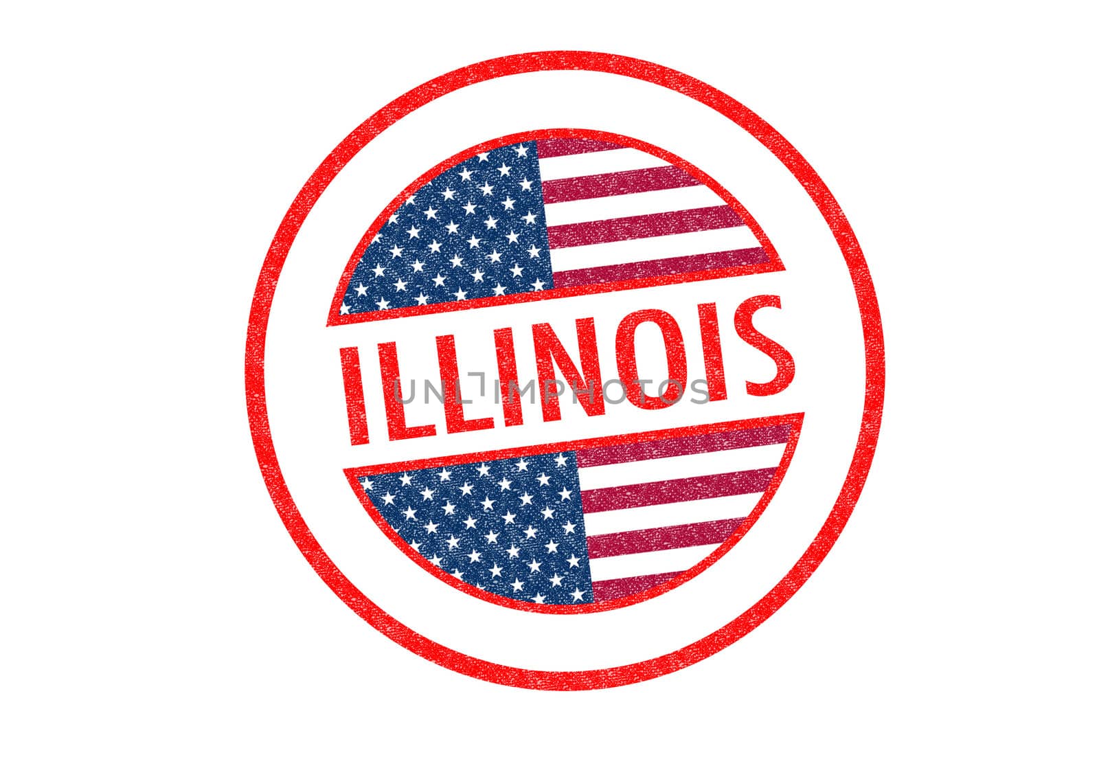 Passport-style ILLINOIS rubber stamp over a white background.