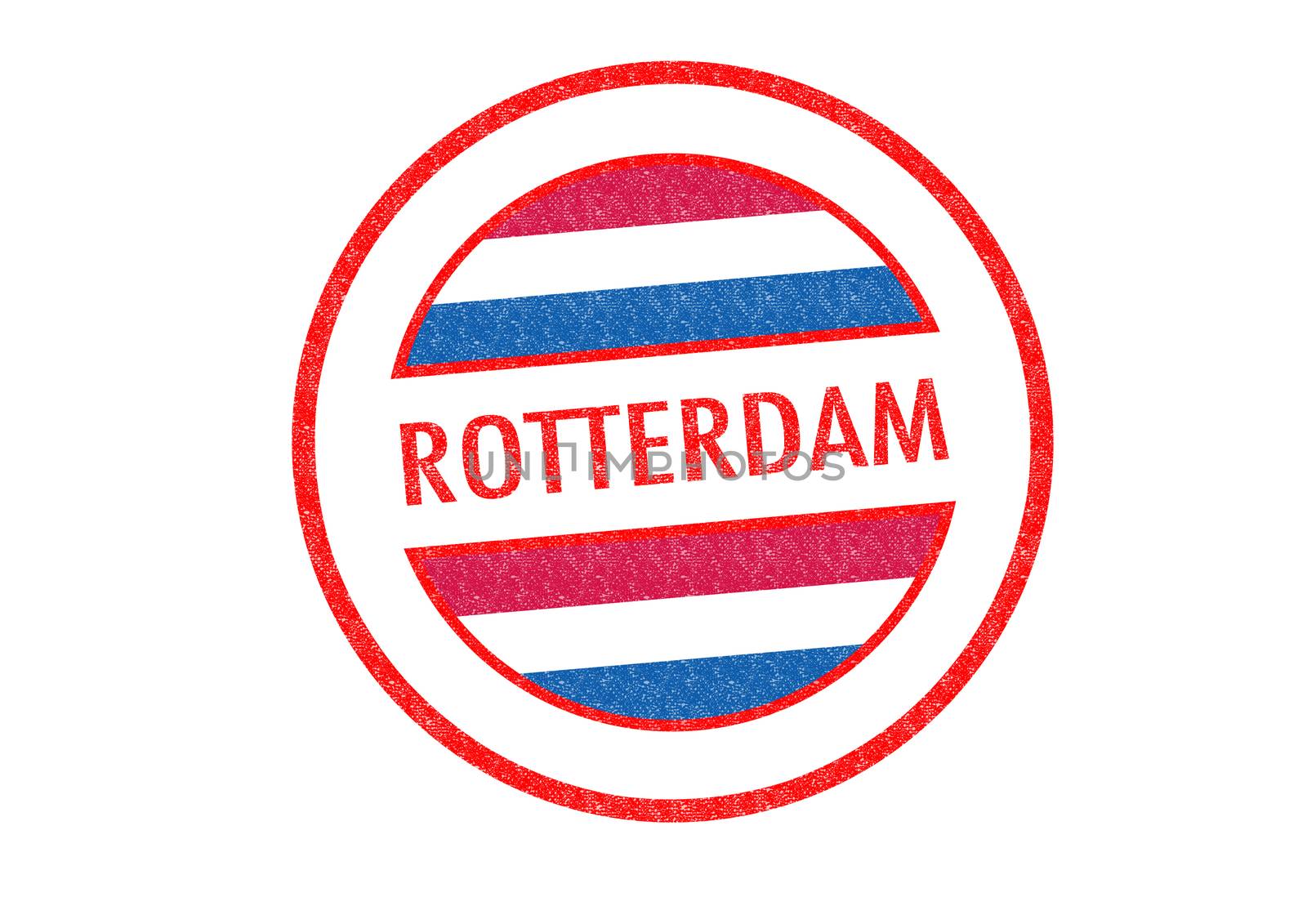 Passport-style ROTTERDAM rubber stamp over a white background.