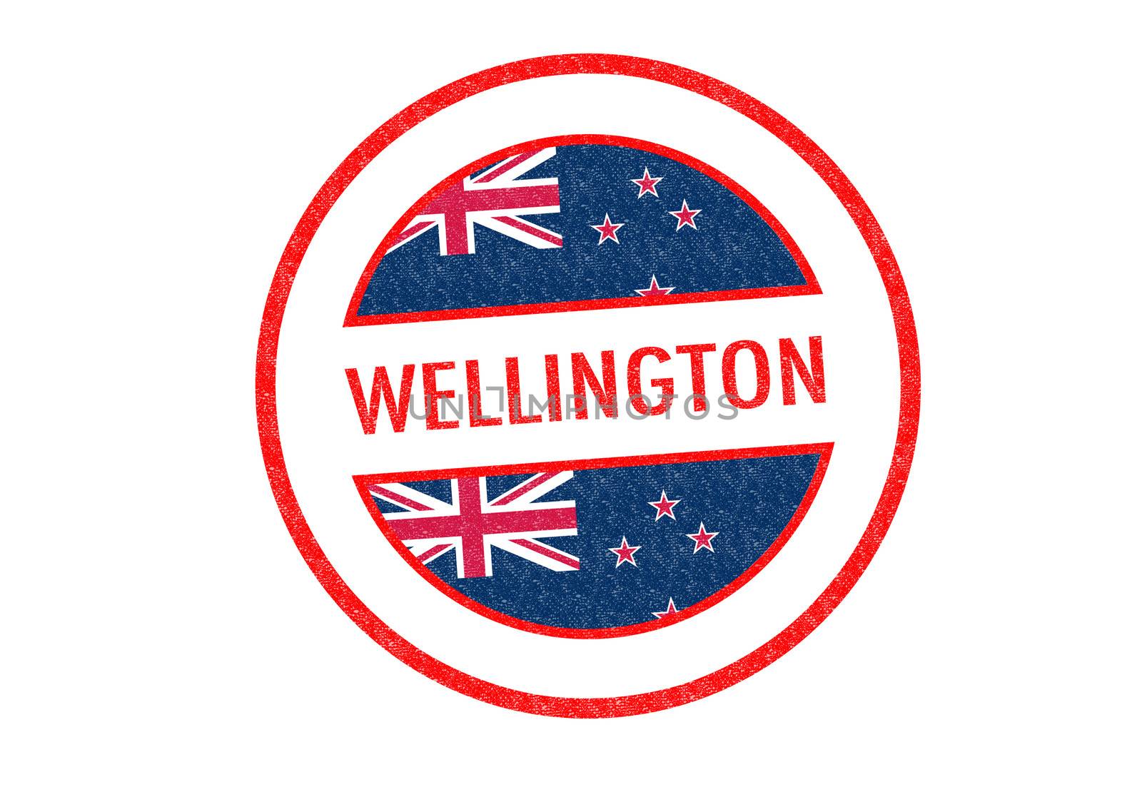 Passport-style WELLINGTON rubber stamp over a white background.