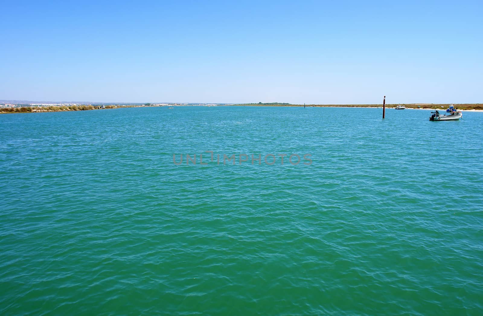 View of Ria Formosa, natural conservation region in Algarve, Portugal. 