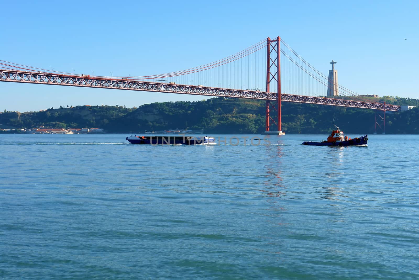  Lisbon, April 25th famous old bridge over river Tejo (Tagus)                     