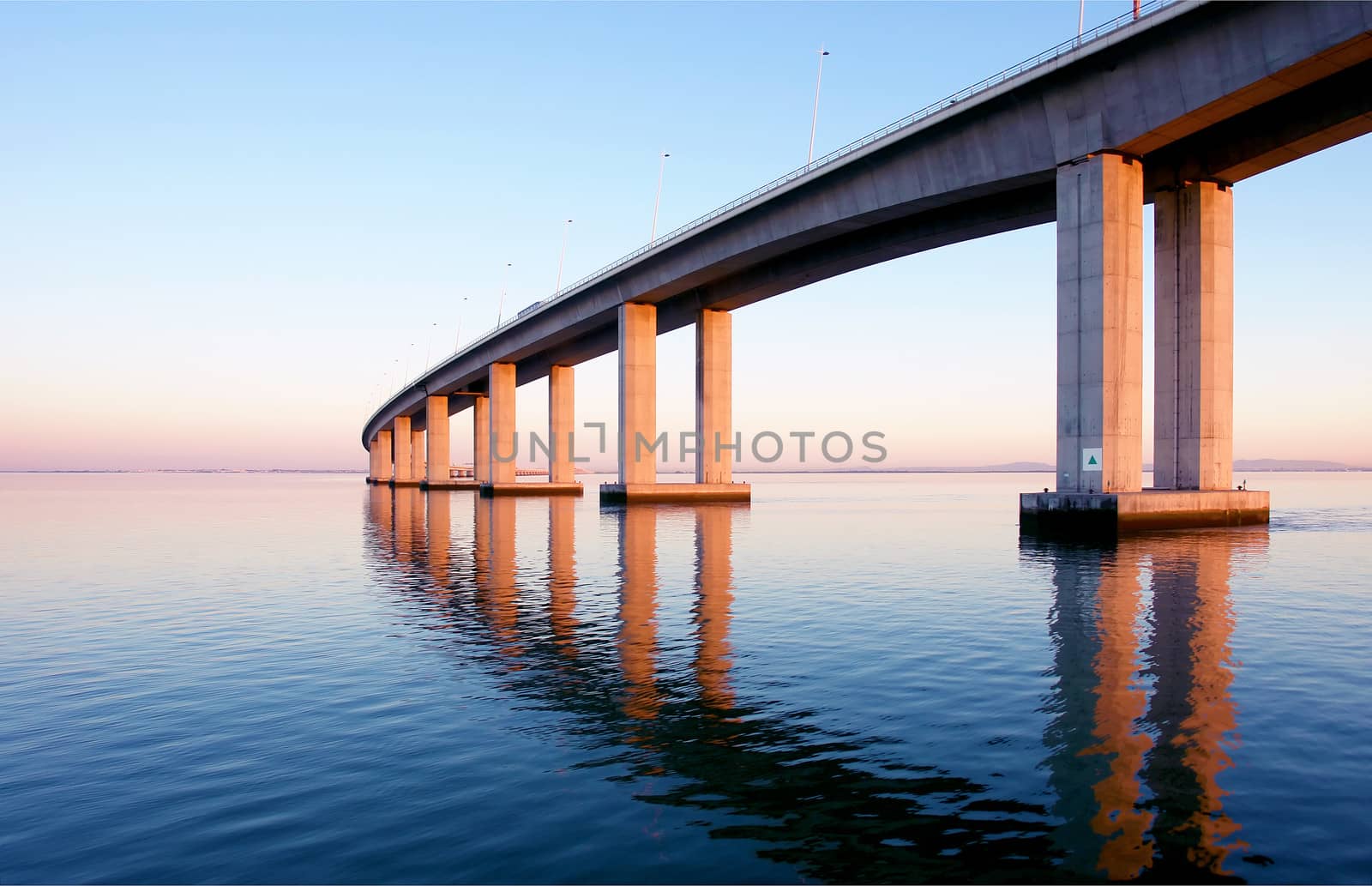 View from river Tagus of Lisbon's "Vasco da Gama" Bridge, Portugal