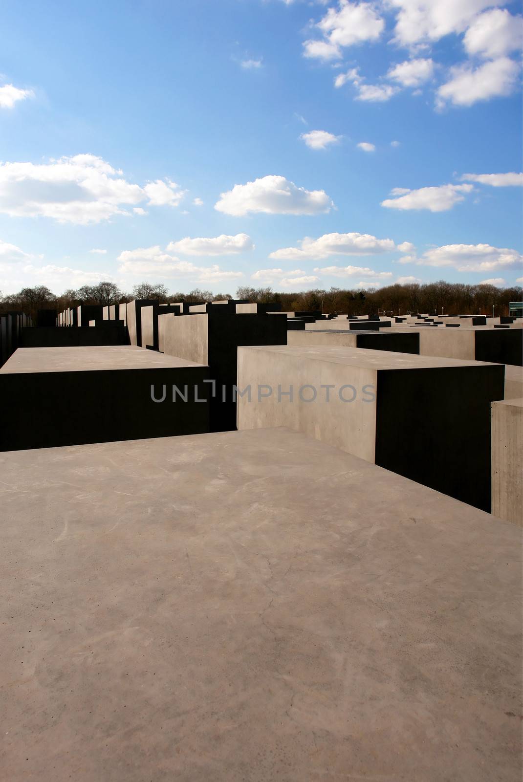 The Holocaost monument in Berlin, Germany (consist of 2711 concrete blocks whit diferent hights and paralel aligment placed on 19.000 squaremeters urban area)