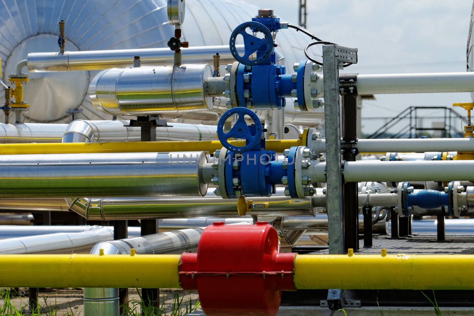 industrial pipes at an oil well