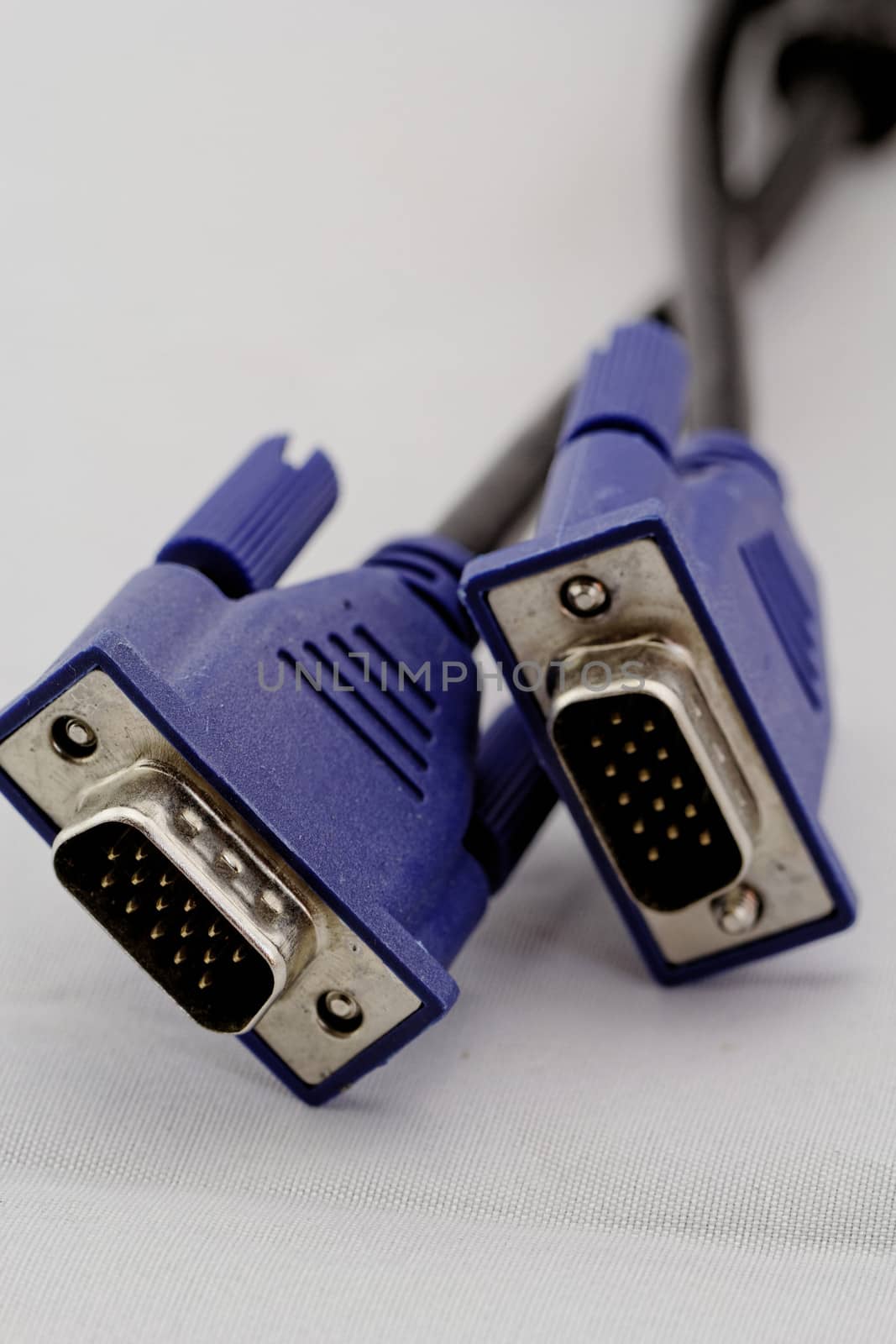 black VGA monitor Cable with blue Connector on white