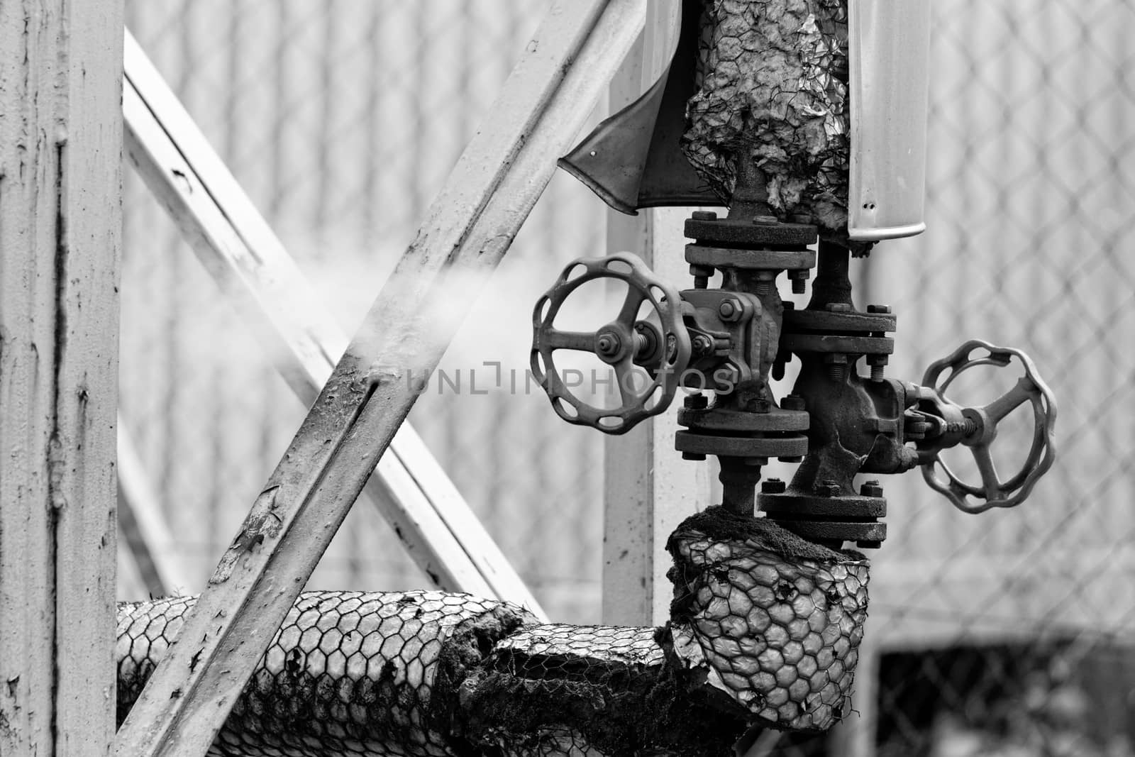 industrial pipes in a electricity power plant in bw color