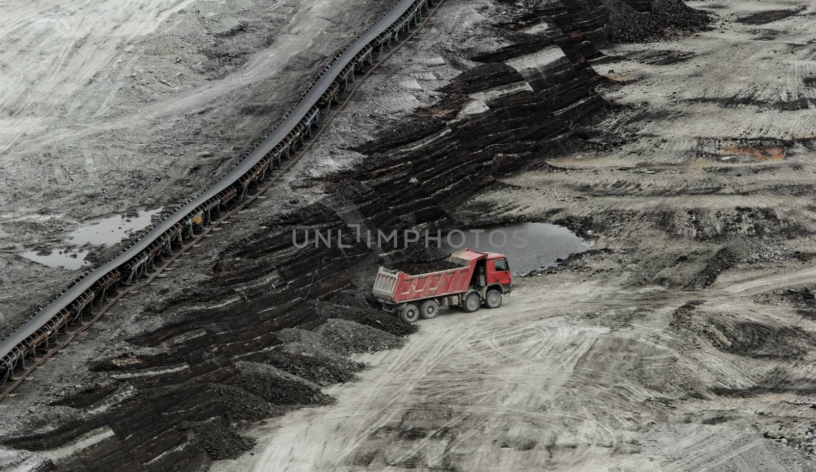 huge truck on a coal mine open pit