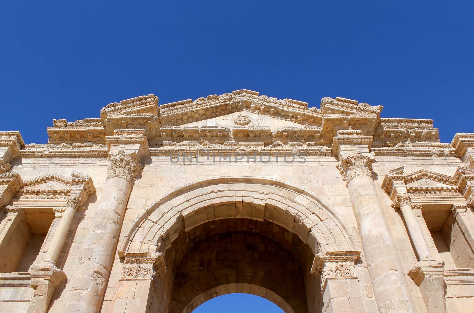 Hadrian's Arch. Ruins of the Greco-Roman city of Gerasa. Ancient Jerash, in Jordan.