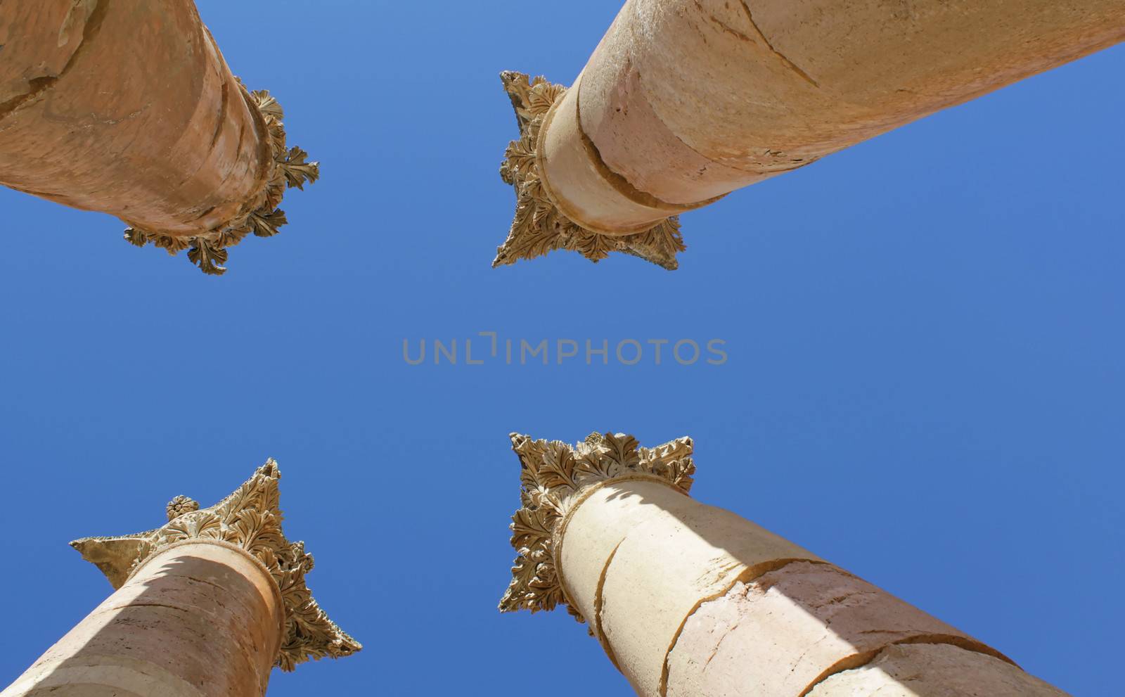 Columms in the Artemis Temple. Ruins of the Greco-Roman city of Gerasa. Ancient Jerash, in Jordan.