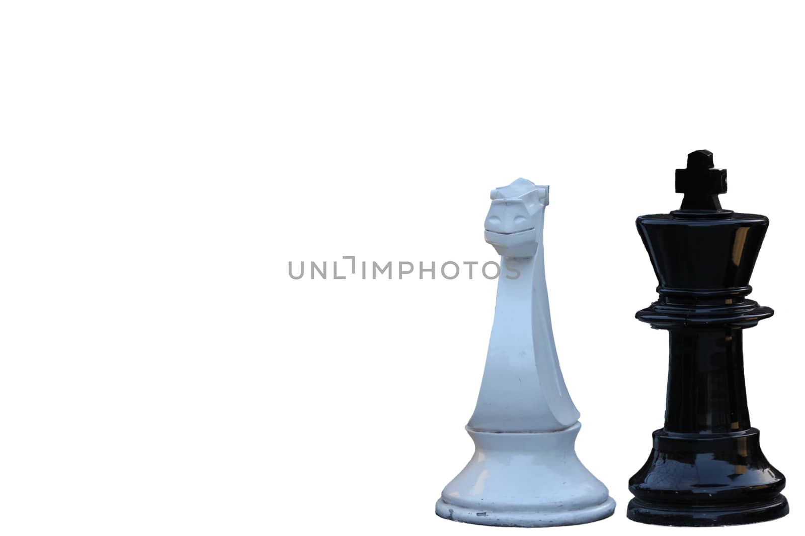Chess game. black king challenging for victory. Isolated on white background. 