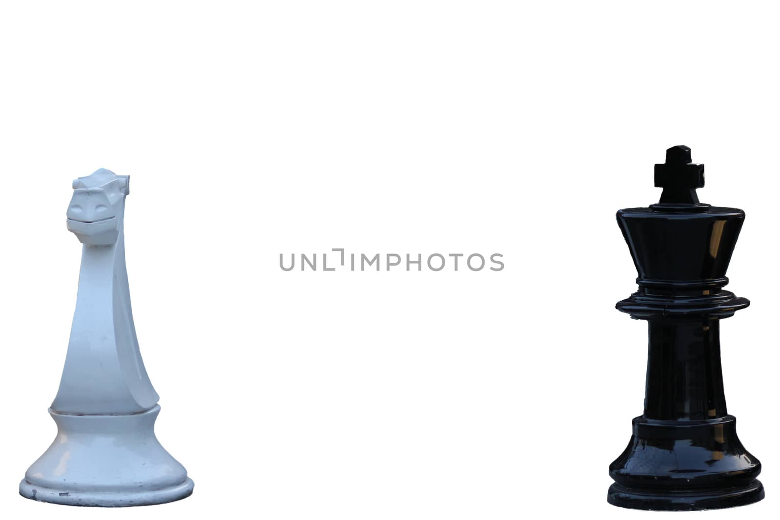 Chess game. black king challenging for victory. Isolated on white background. 