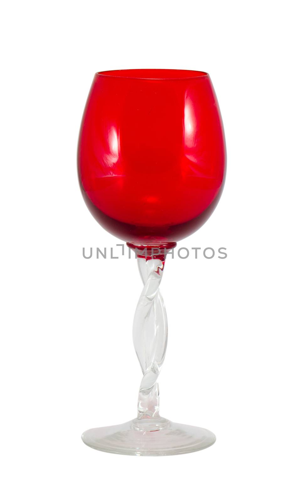 red retro wineglass wine glass with beautiful curvy handle isolated on white background.