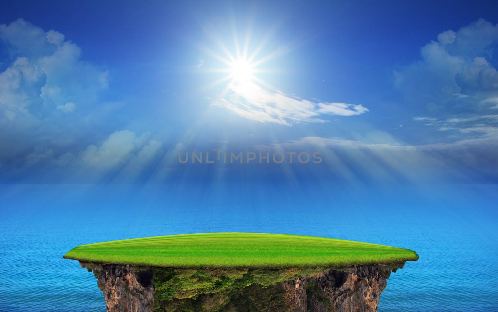 panorama of blue sky and sun shining by khunaspix