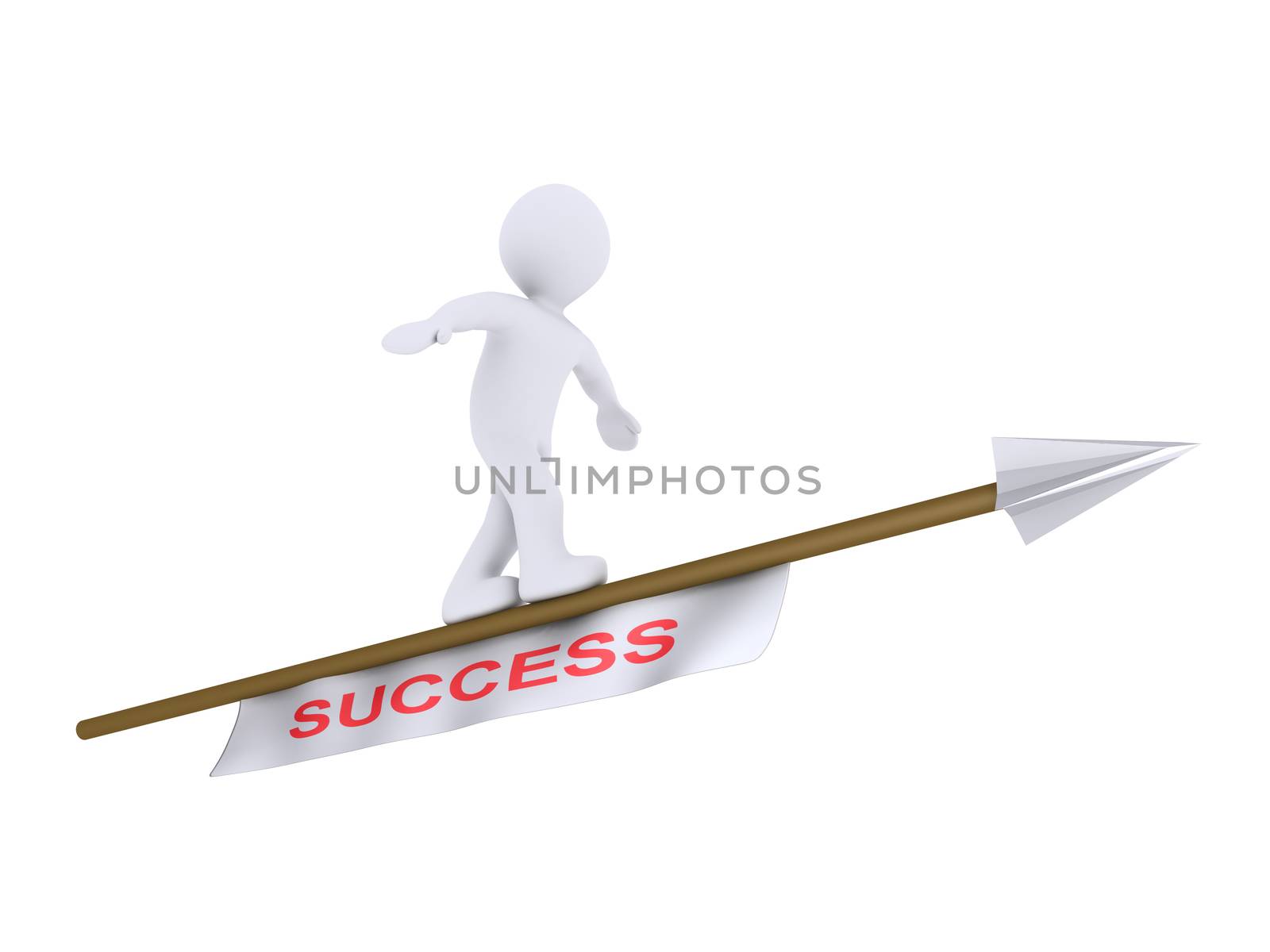 3d person is trying to balance on a flying arrow with a success tag