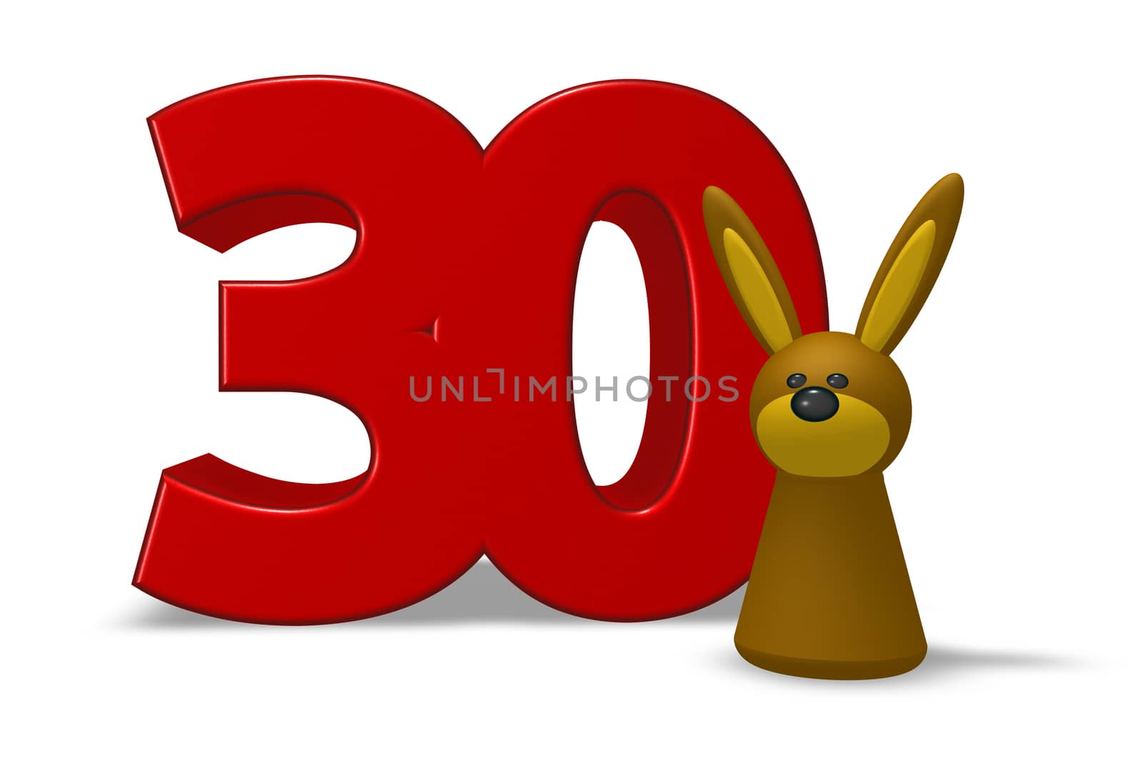 number thirty and rabbit - 3d illustration