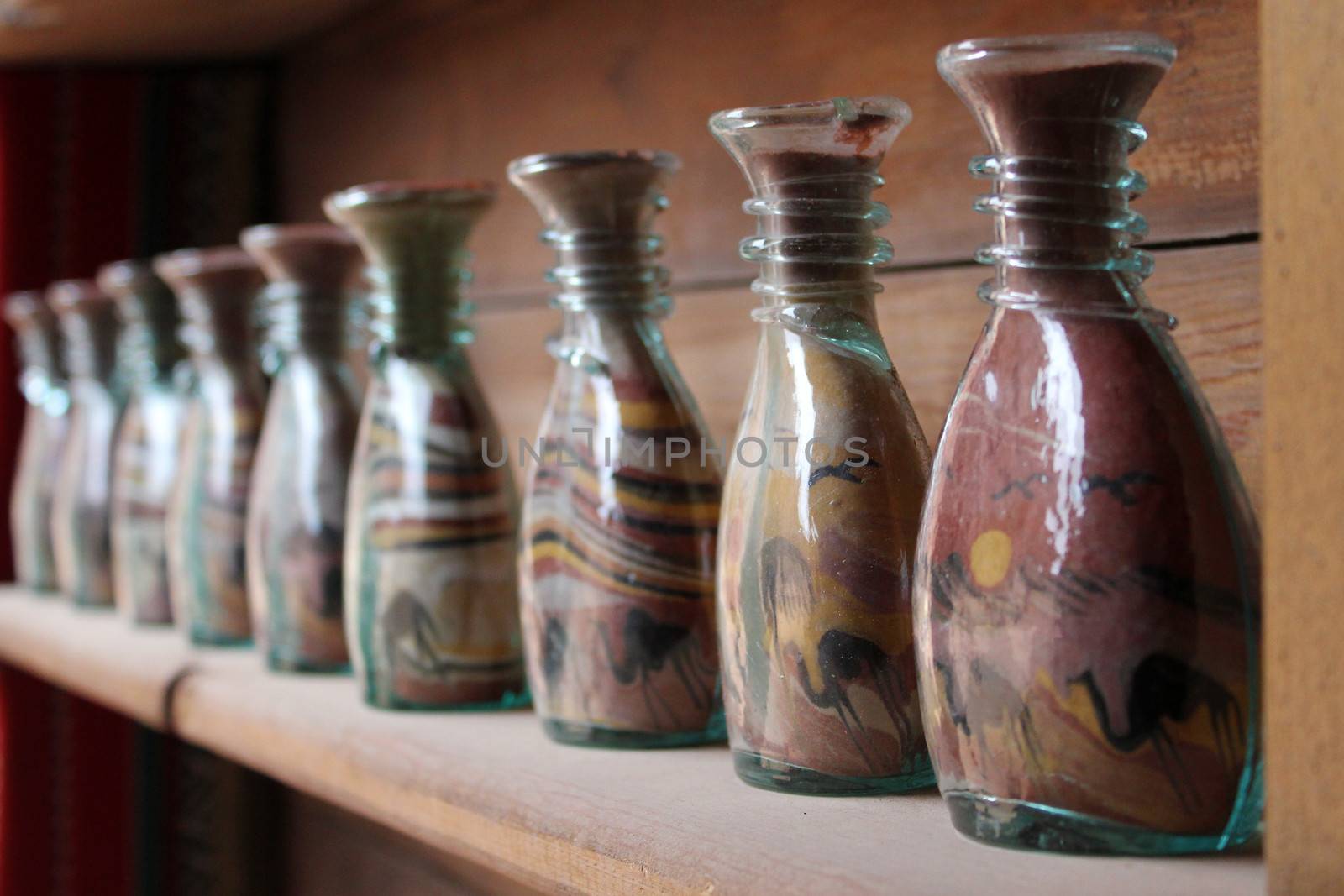 Tradicional desert botlle sand art, made as souvenir in Jordan.