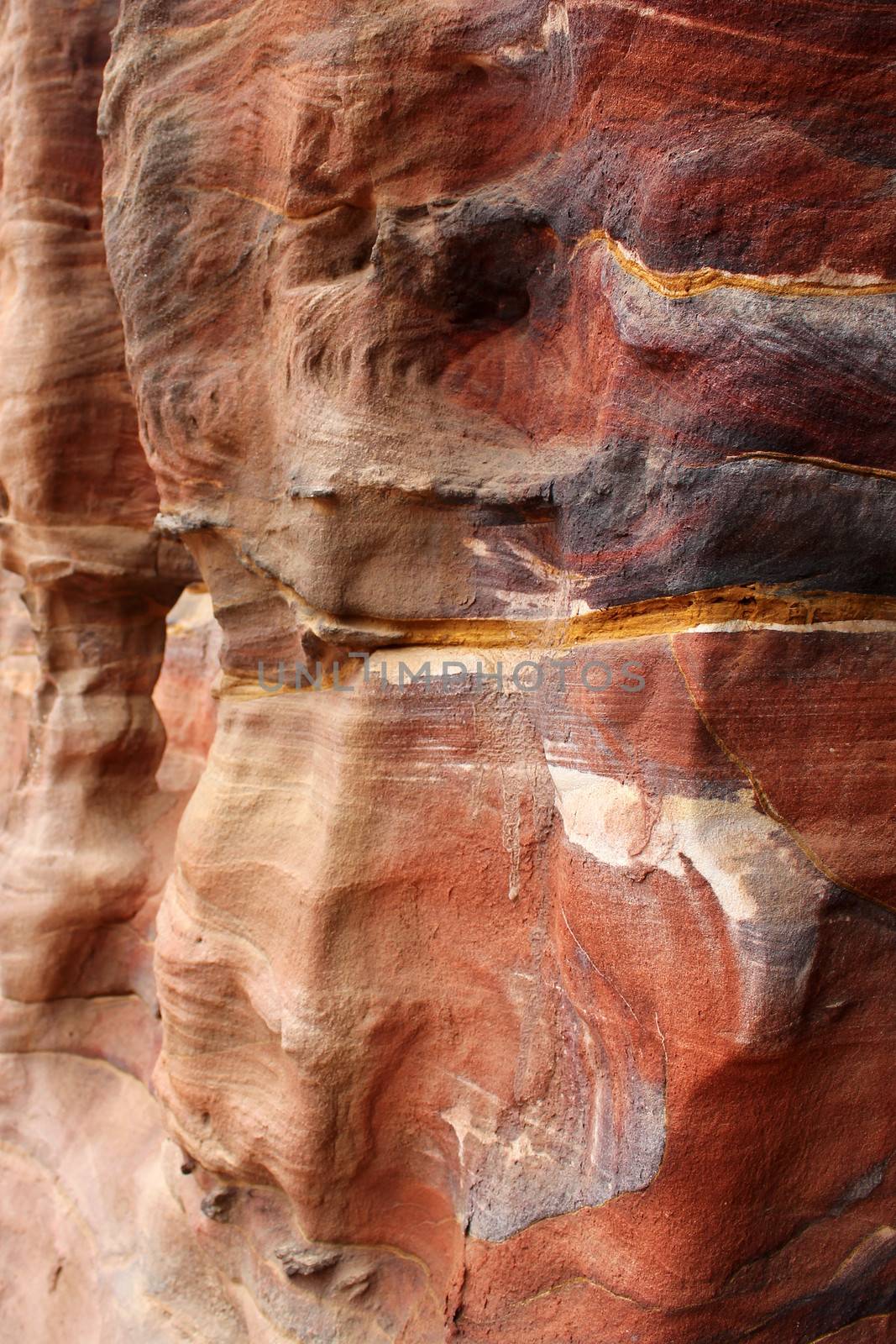 Sandstone gorge abstract pattern formation, Rose City cave, Siq, Petra, Jordan