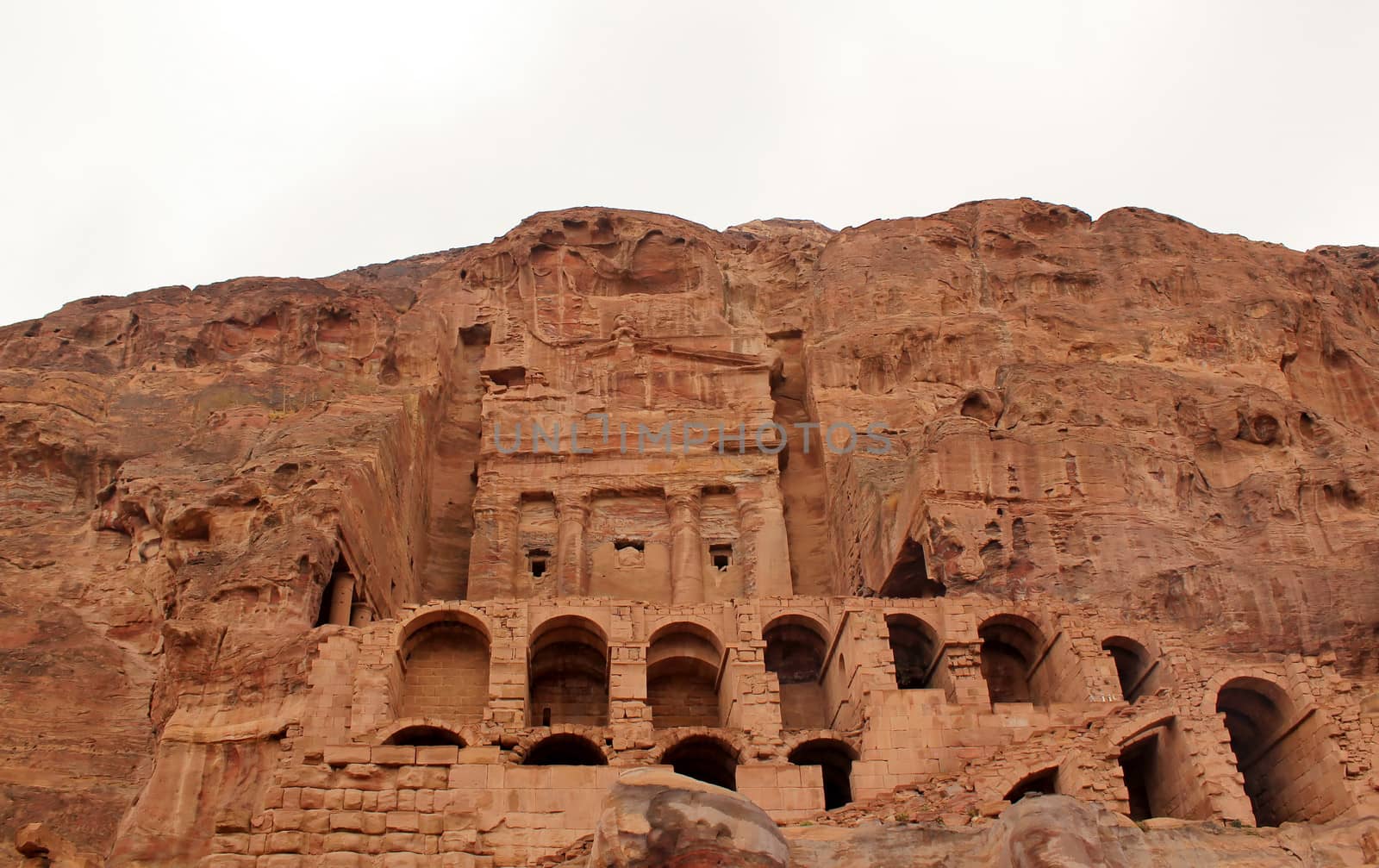 Urn Tomb in the Lost rock city of Jordan. Petra's temples, tombs, theaters and other buildings are scattered over 400 square miles. UNESCO world heritage site 