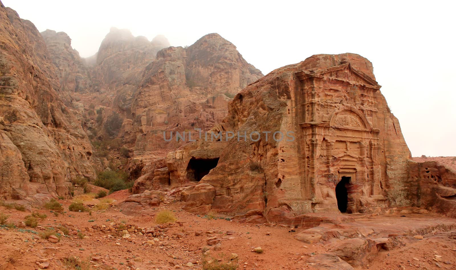 Royal Tomb in the lost rock city of Petra, Jordan. Petra's temples, tombs, theaters and other buildings are scattered over 400 square miles. UNESCO world heritage site 