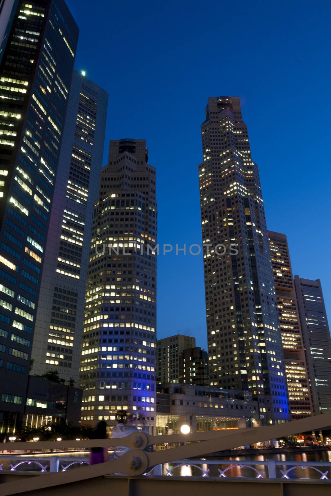 SINGAPORE - JUNE 23: Singapore downtown skyscrapers at evening, June 23, 2009