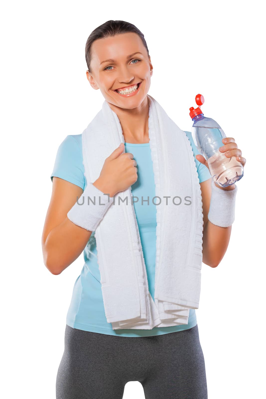 a happy fitness girl smiling isolated