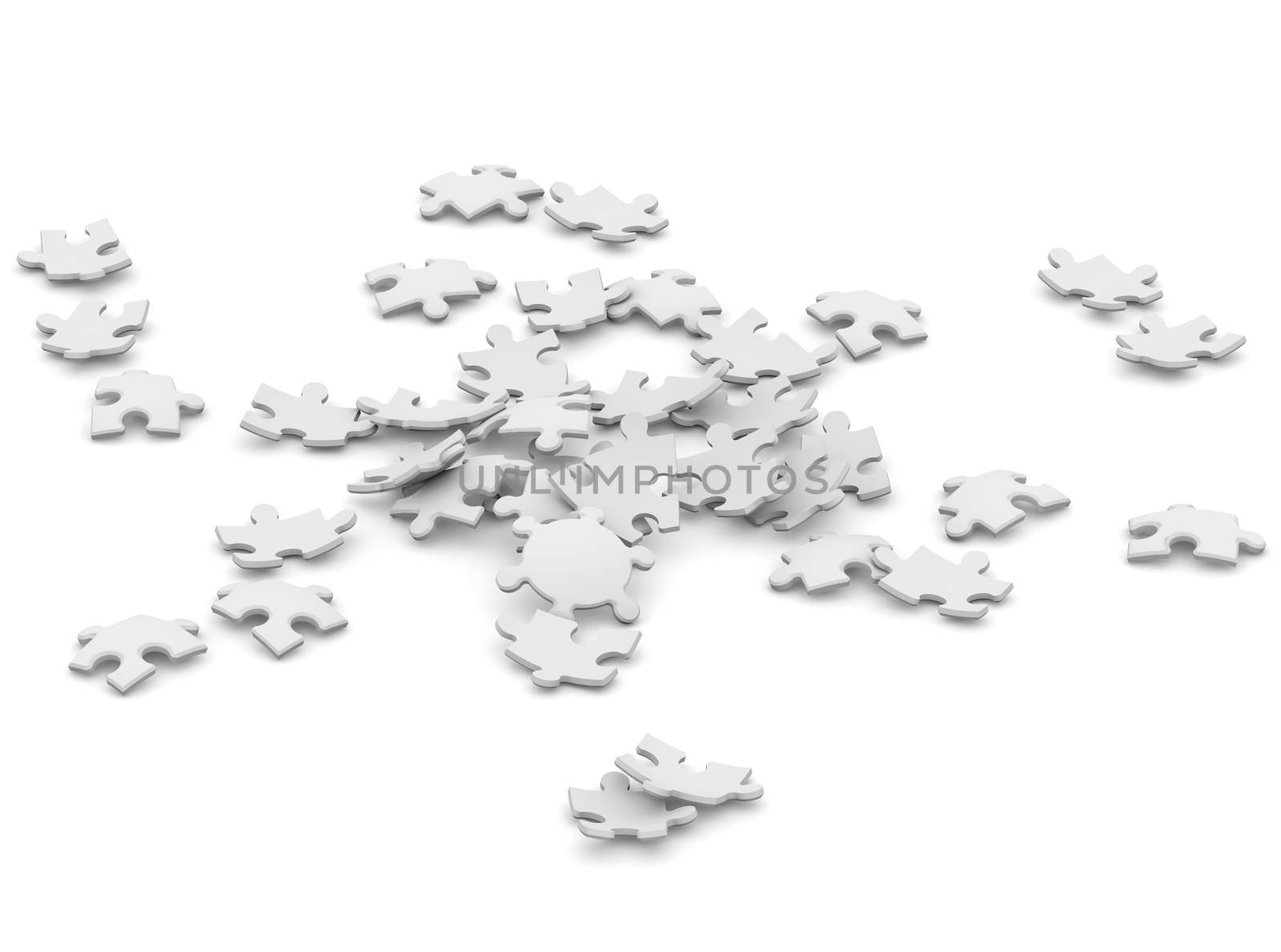 Pile of puzzles. 3d render isolated on white background